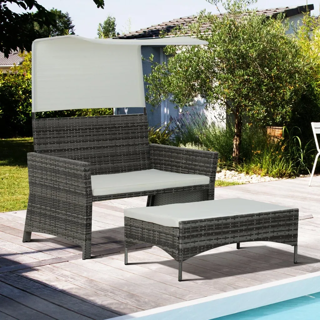 2-piece garden sofa garden furniture lounge rattan furniture polyrattan + metal 2-seater sofa 1 x stool with sunroof
