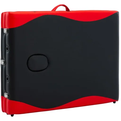Folding massage table 3 zones wood black and red