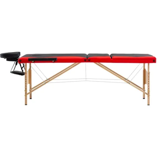 Folding massage table 3 zones wood black and red