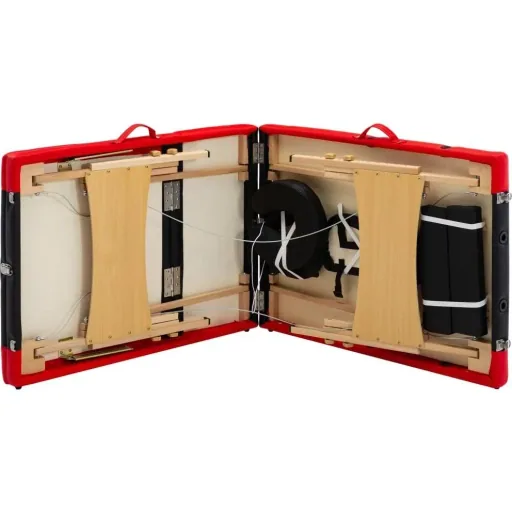 Folding massage table 3 zones wood black and red