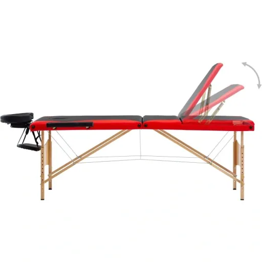 Folding massage table 3 zones wood black and red