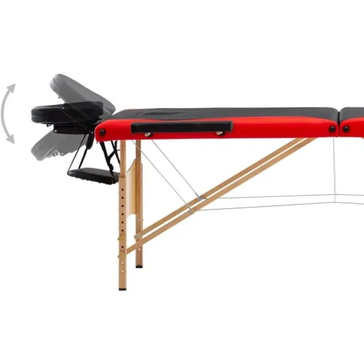 Folding massage table 3 zones wood black and red