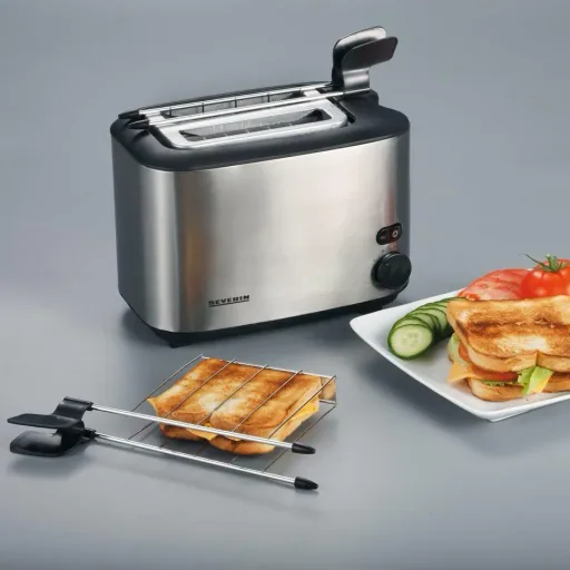 Toaster with sandwich grill / removable grill - 540 Watt - Silver