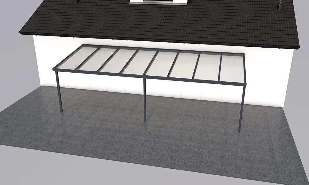 Patio roof Premium, anthracite, 8125 x 3060 mm - Acrylic multi-wall sheets 16 mm, clear