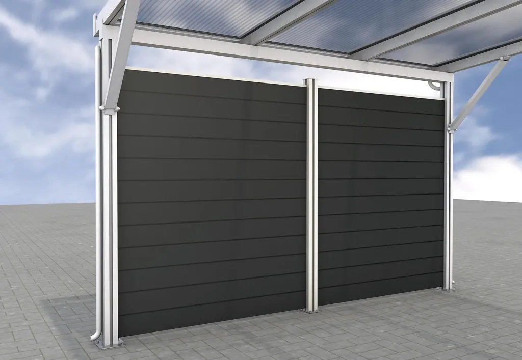 Side wall for carports, white, 2.96 x 1.86 m, WPC boards dark grey