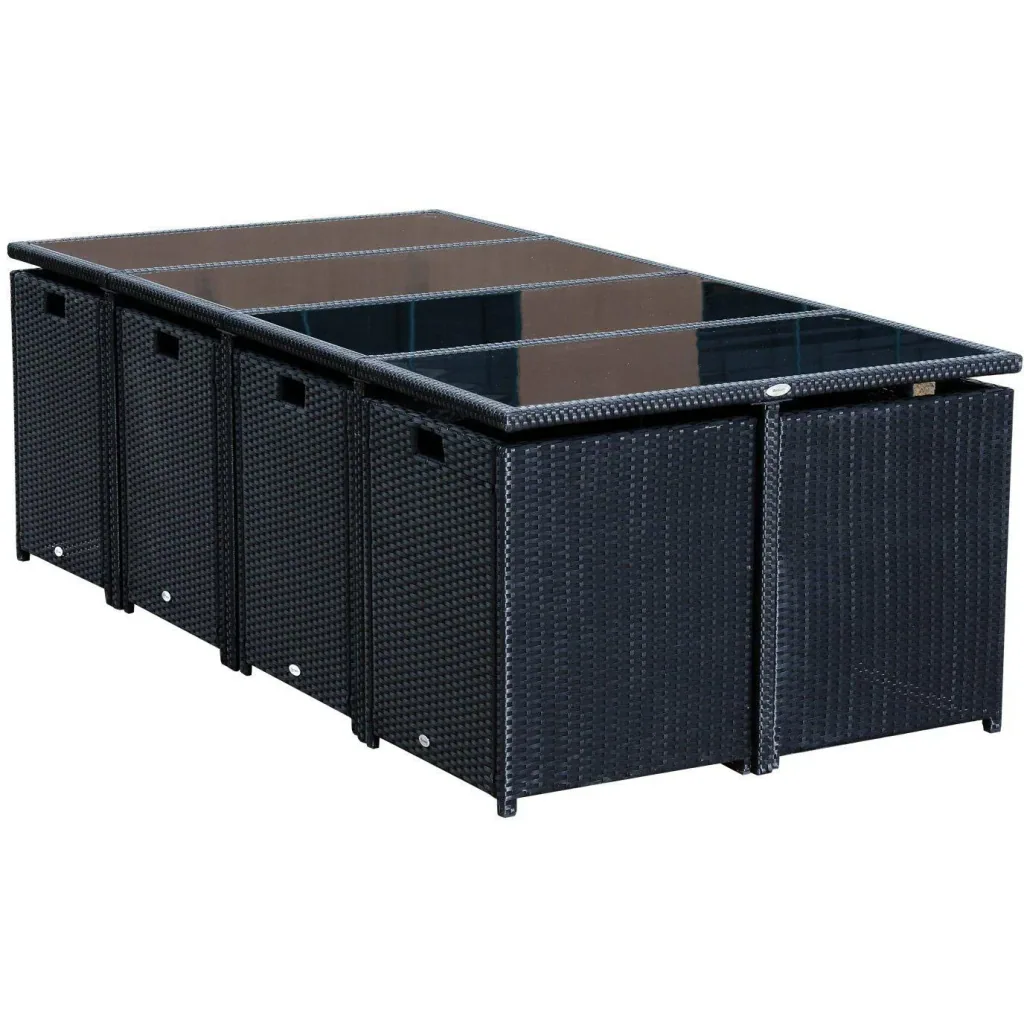13-piece garden set, garden furniture, rattan, black