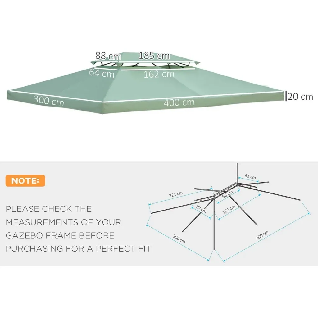 Replacement roof pavilion roof for metal pavilion garden pavilion party tent garden tent polyester 3x4m green
