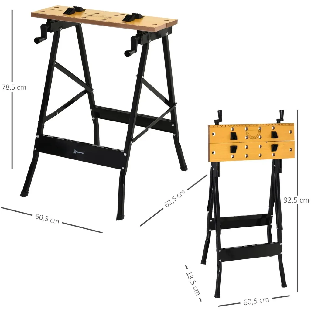 Adjustable workbench steel MDF natural, black
