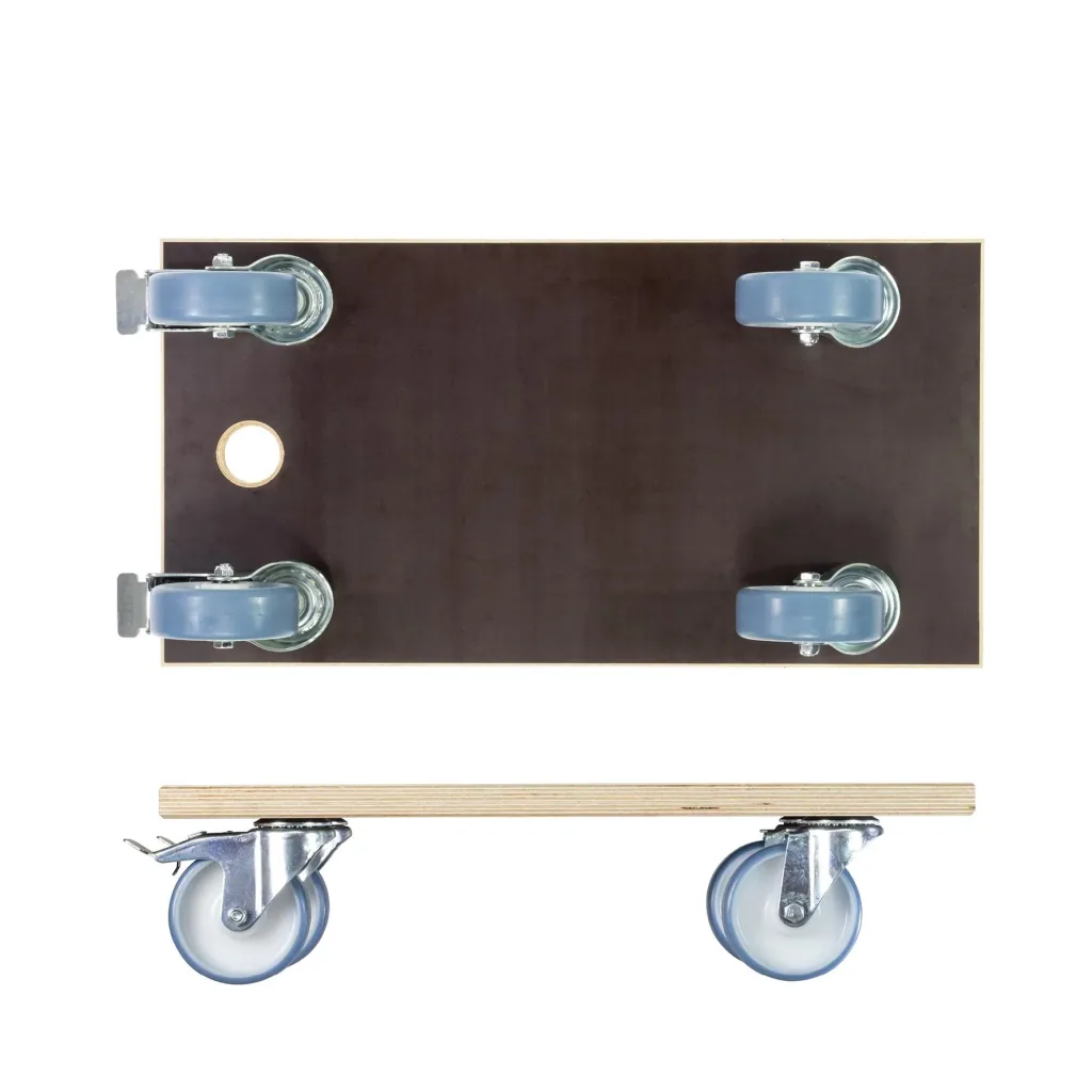 Transport aid MM 1341, 57.5 x 30 x 15 cm, hard castors Ø 100 mm, roller bearings, 2 brakes, FSC® plate, load capacity 500 kg