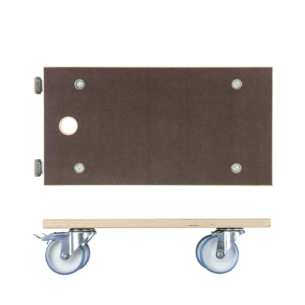 Transport aid MM 1341, 57.5 x 30 x 15 cm, hard castors Ø 100 mm, roller bearings, 2 brakes, FSC® plate, load capacity 500 kg