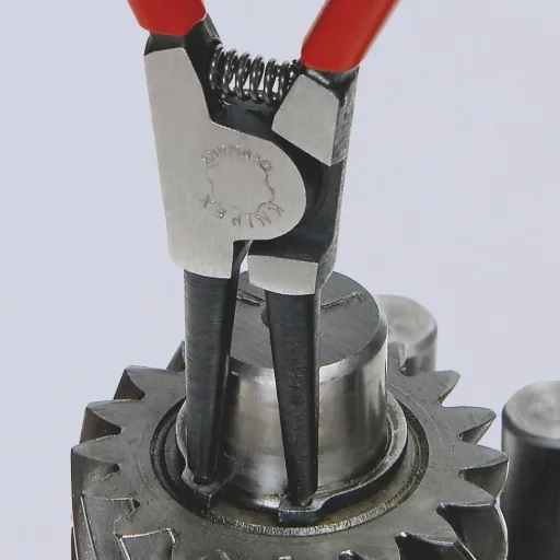 Retaining ring pliers for external rings on shafts, plastic-coated, black atramentized, polished, 180 mm