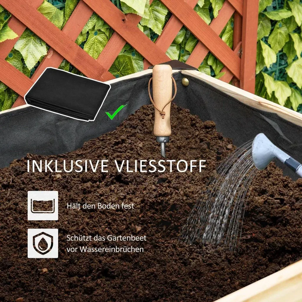 Raised bed planter flower box flowerpot herb bed with nonwoven fabric solid wood steel natural+black 120 x 60 x 74 cm
