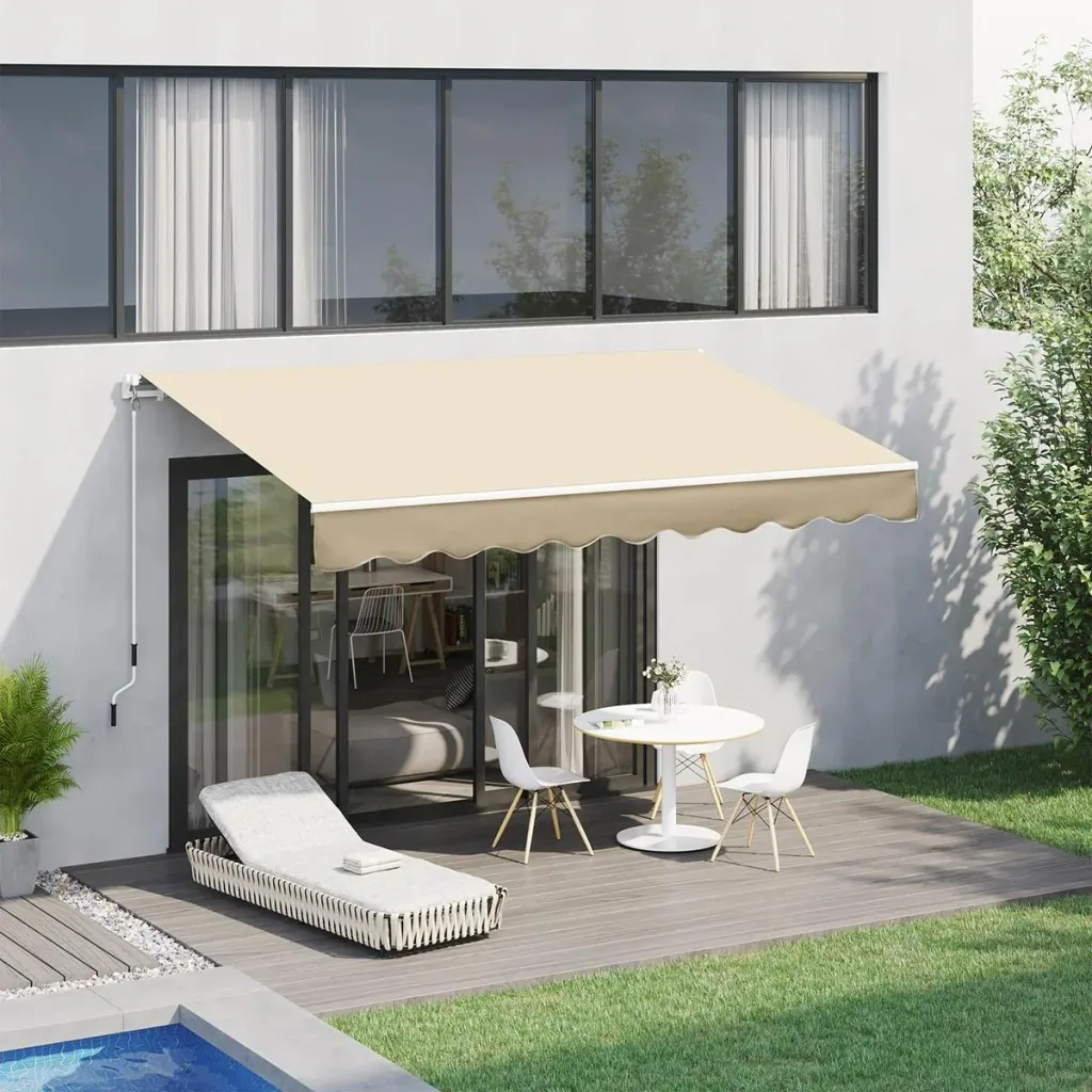 Manual articulated arm awning 395 cm awning with hand crank balcony awning sun protection wall mounting balcony aluminum beige 395 x 24