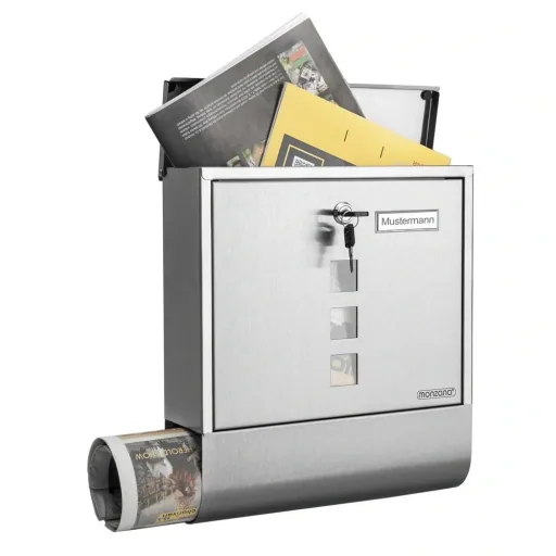 Letterbox with newspaper holder stainless steel silver