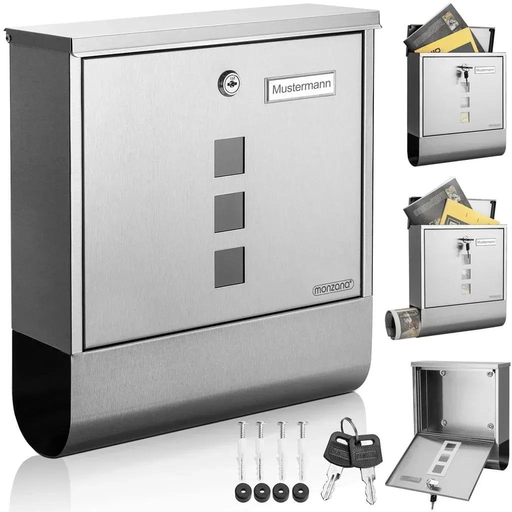 Letterbox with newspaper holder stainless steel silver