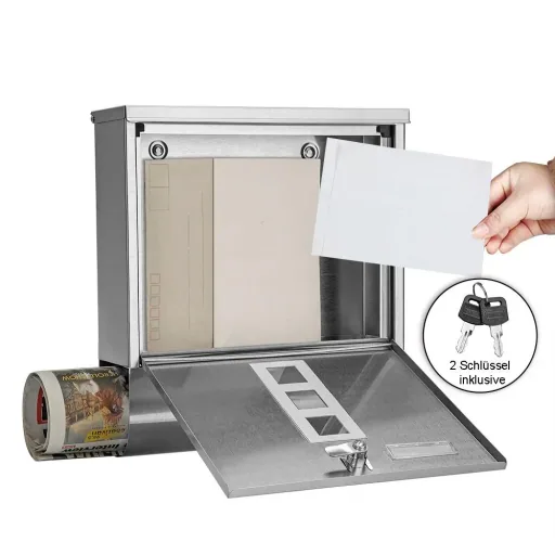 Letterbox with newspaper holder stainless steel silver