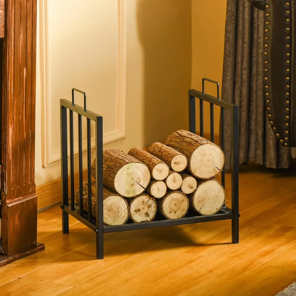 Firewood rack Firewood stand with two handles Fireplace tools 50 kg load capacity Firewood rack Fireplace tool Metal Black
