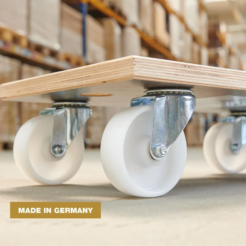 Transport aid MM 1143, 57.5 x 30 x 15 cm, hard castors Ø 100 mm, roller bearings, Maxigrip FSC® plate, load capacity 500 kg