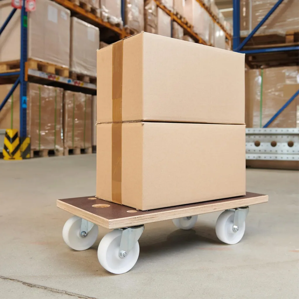 Transport aid MM 1143, 57.5 x 30 x 15 cm, hard castors Ø 100 mm, roller bearings, Maxigrip FSC® plate, load capacity 500 kg