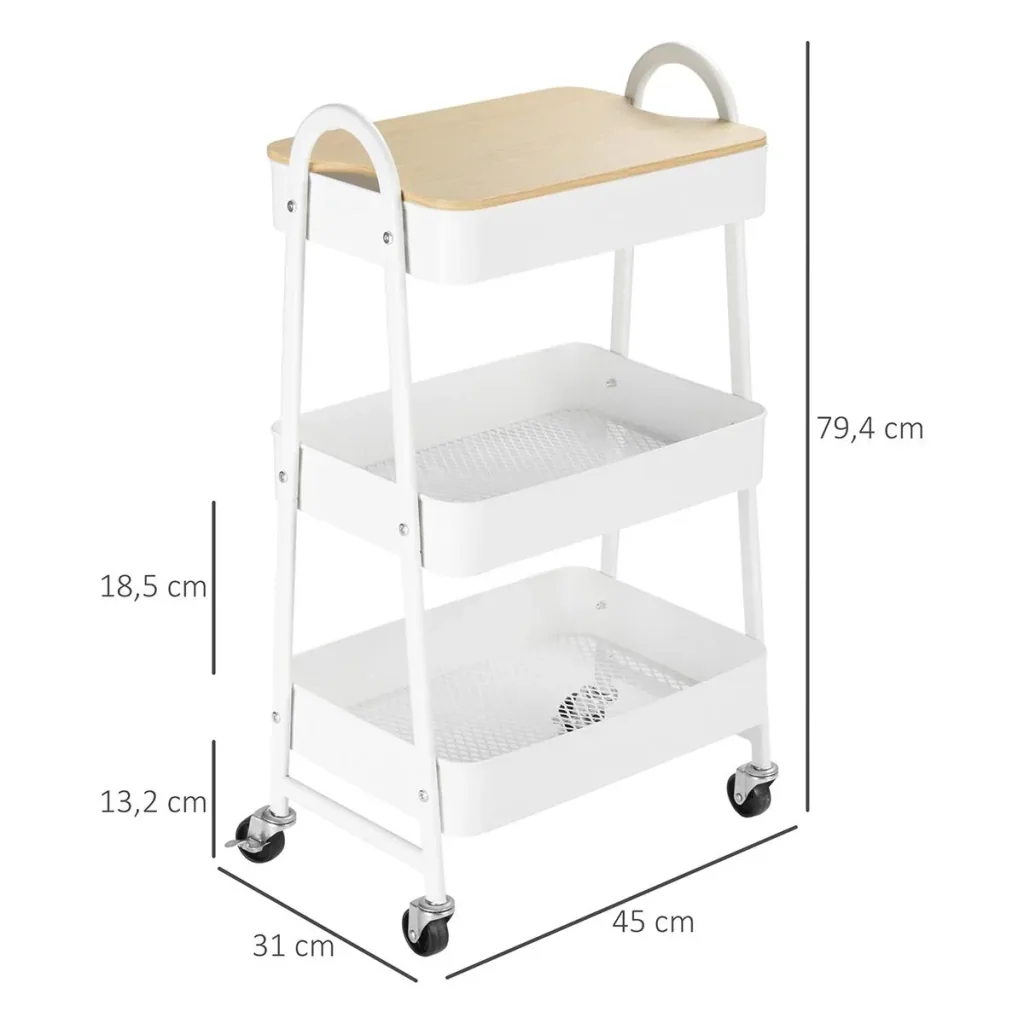 Valet stand with 3 shelf baskets, white, 45 x 31 x 79.4 cm