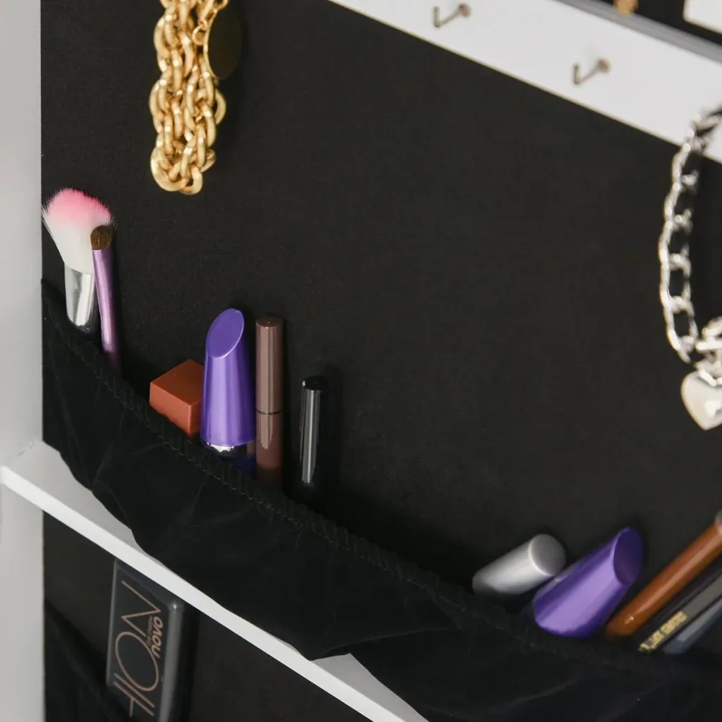 Mirror with lighting and jewelry cabinet