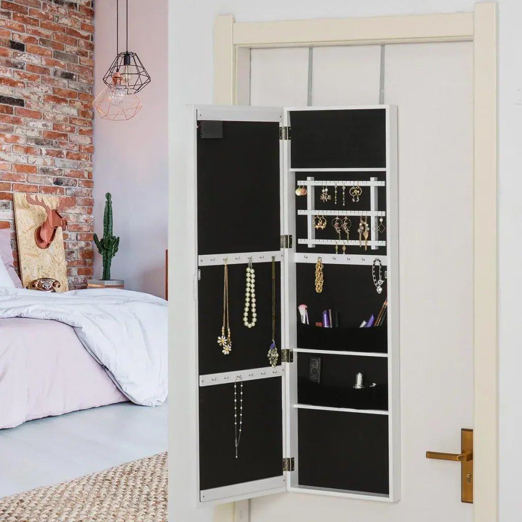 Mirror with lighting and jewelry cabinet