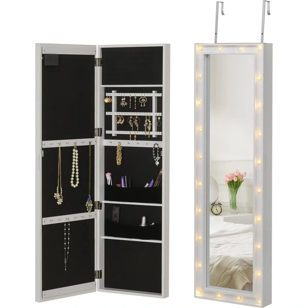 Mirror with lighting and jewelry cabinet