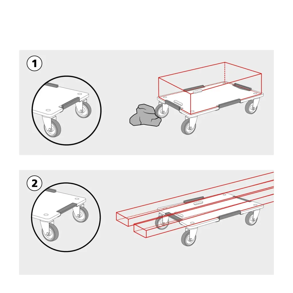 Transport aid MM 1381, 63 x 43 x 11 cm, hard castors Ø 75 mm, roller bearing, safety lock, FSC® plate, load capacity 250 kg