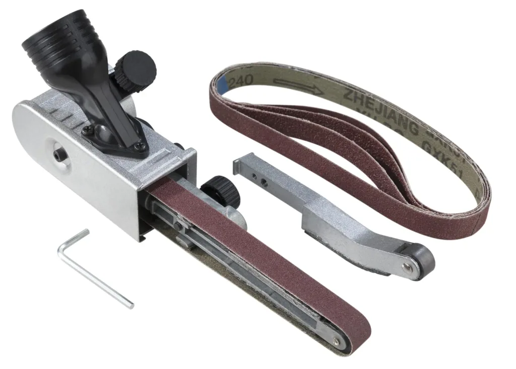 File attachment for angle grinders with straight and curved arms