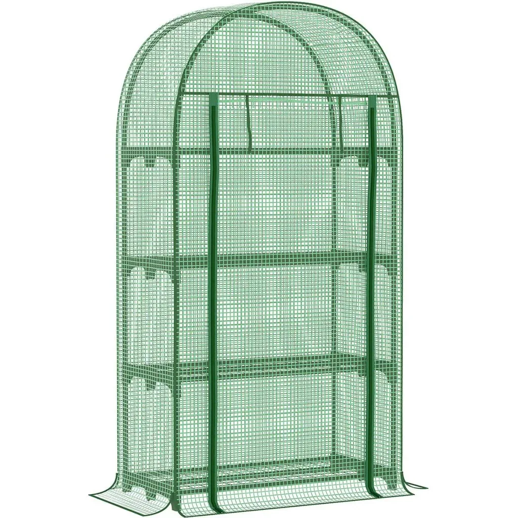 Plastic greenhouse balcony with 4 shelves, mini greenhouse, tomato house, plant house, cold frame, metal, green, 80 x 49 x 160 cm