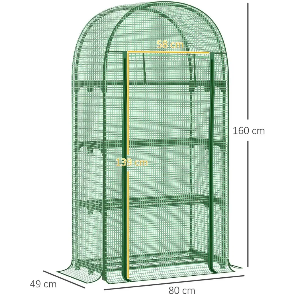 Plastic greenhouse balcony with 4 shelves, mini greenhouse, tomato house, plant house, cold frame, metal, green, 80 x 49 x 160 cm