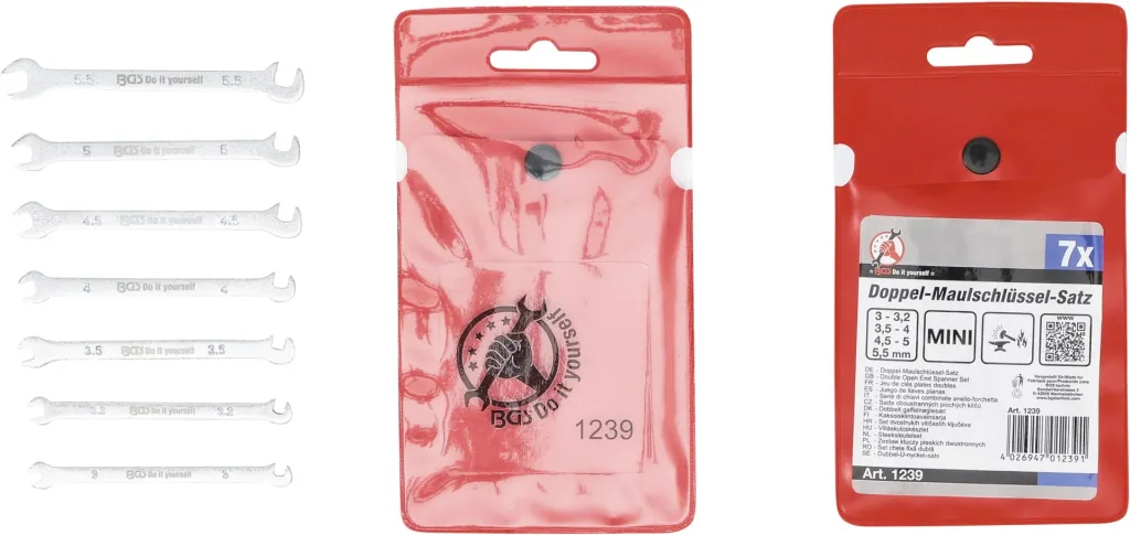 Double open-end wrench set, mini, 7 pieces