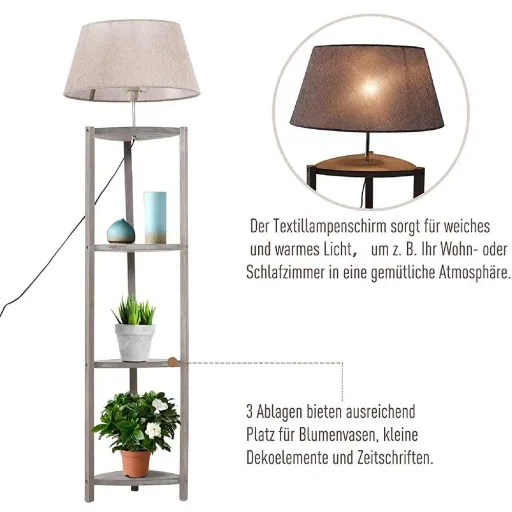 Floor lamp floor lamp lampshade 40W Scandinavian wood + linen grey 46 x 46 x 158.5 cm