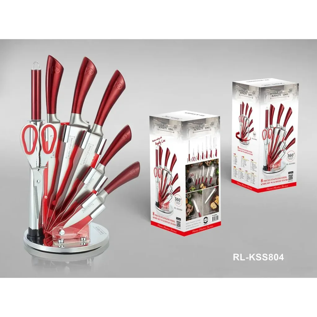 8-piece knife set -RVS- Red - with rotating knife block