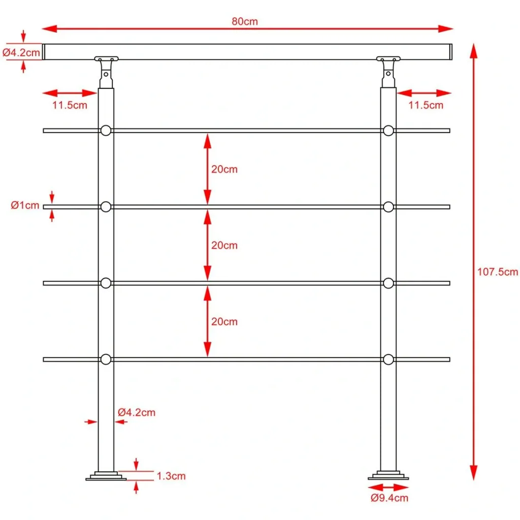 Railing - stainless steel 80cm - 4 struts
