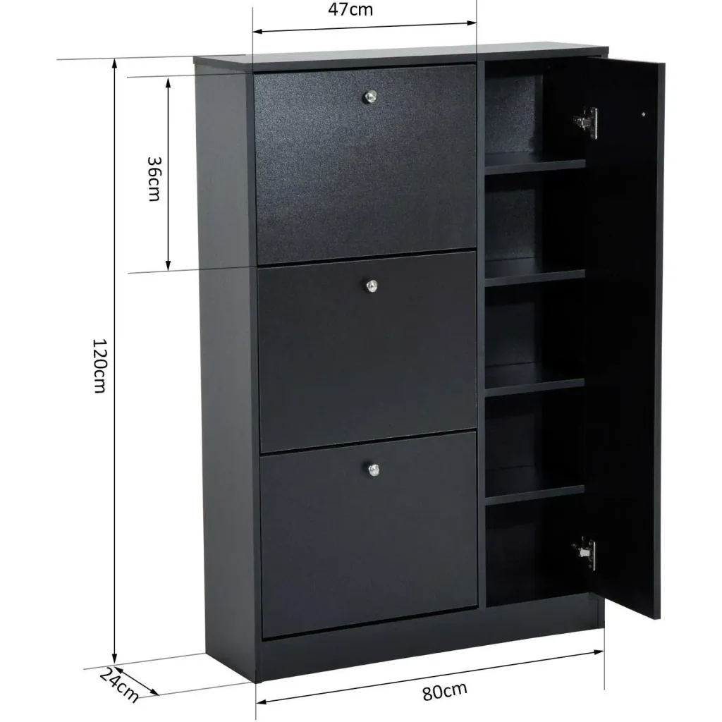 Shoe cabinet shoe rack 3 flaps 28 pairs black