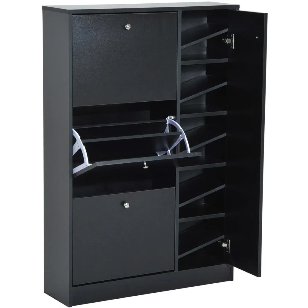 Shoe cabinet shoe rack 3 flaps 28 pairs black