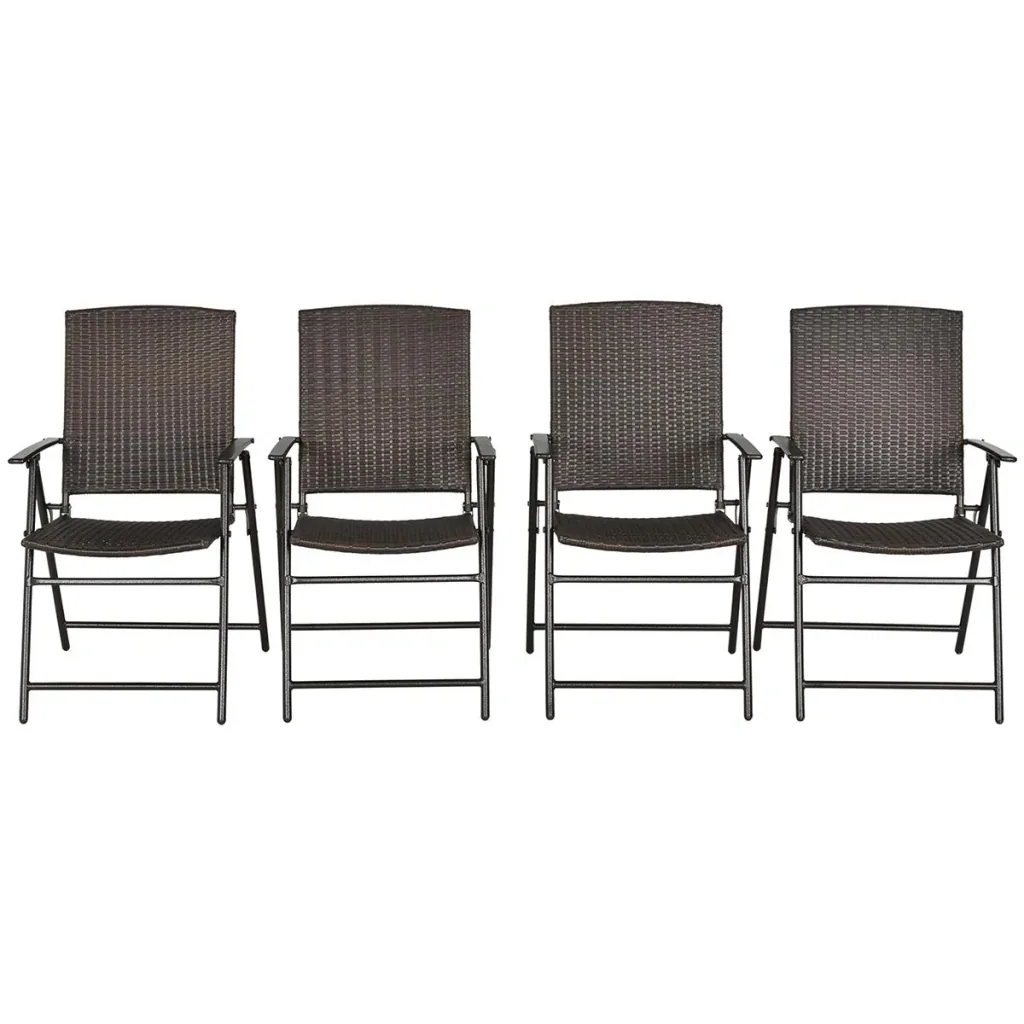 4-piece polyrattan folding garden chair with backrest, steel, brown, 58 x 61 x 94 cm