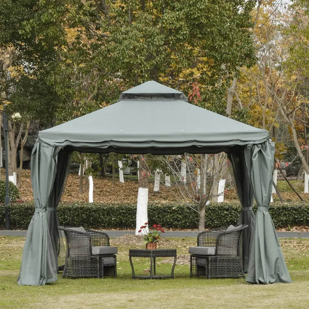 Garden gazebo, gazebo, garden tent, marquee, party tent with 4 side walls, weatherproof, aluminum, polyester, gray, 3 x 3 x 2.7