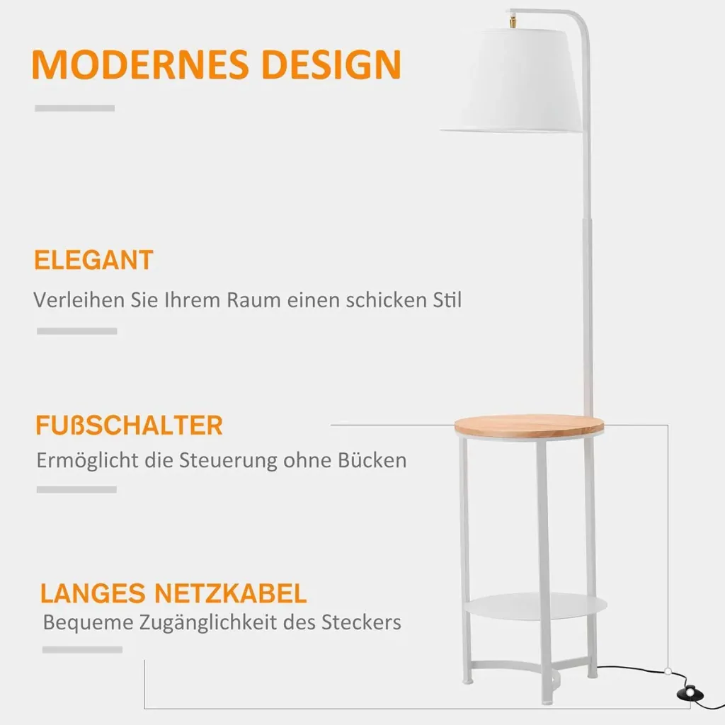 Floor lamp floor lamp side table with 2 shelves interior lighting E27 for living room bedroom office metal MDF Ttery