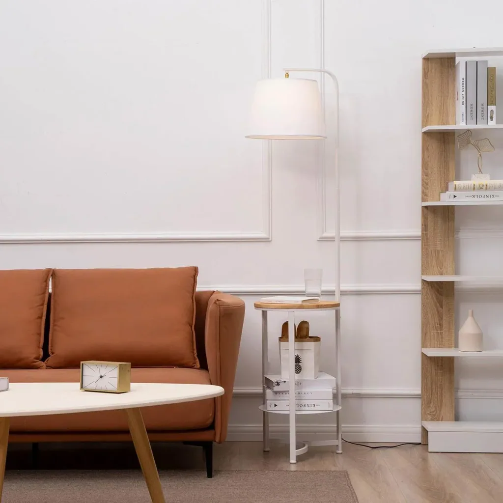 Floor lamp floor lamp side table with 2 shelves interior lighting E27 for living room bedroom office metal MDF Ttery