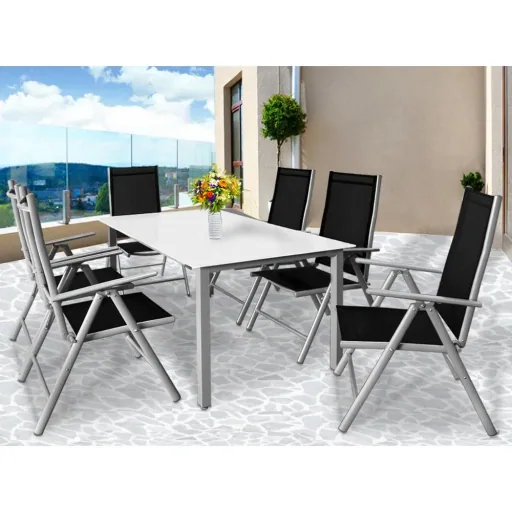 Aluminium-Gartenset Bern 6+1 Mattglas silber- Set