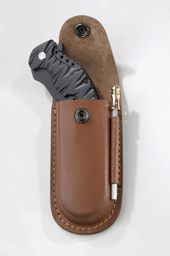 Leather knife case with sharpening steel