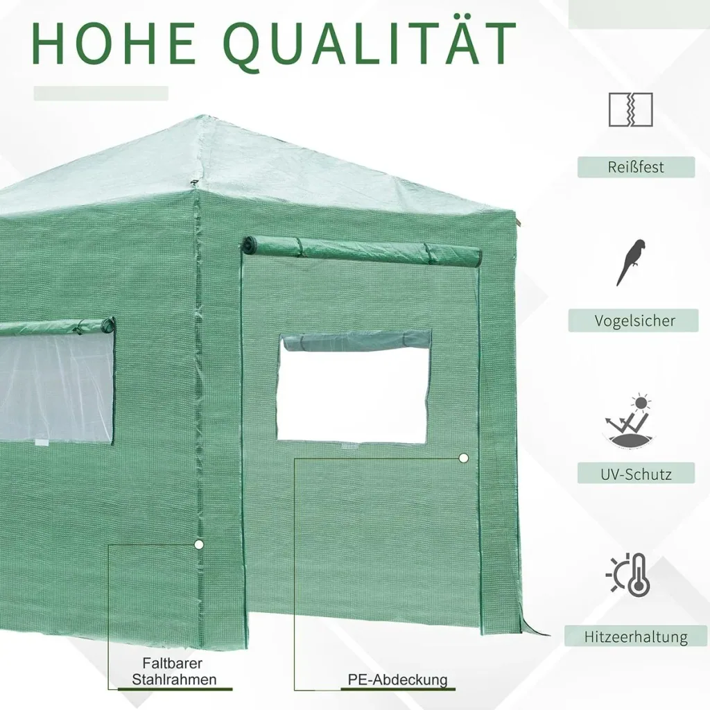 Greenhouse, tomato house, cold frame with door and window for rolling up, PE steel, dark green, 240 x 180 x 240 cm