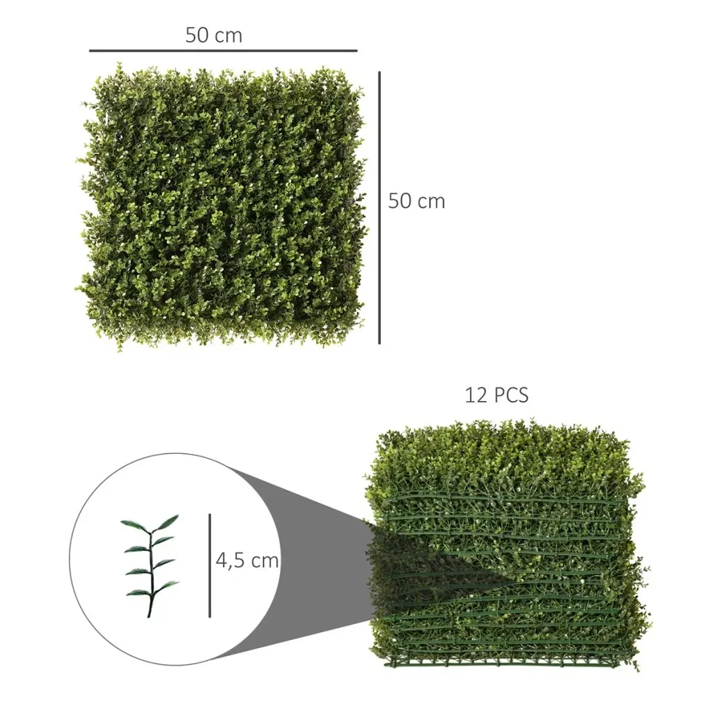 12 pieces artificial plant wall hedge 50x50 cm UV protection privacy screen float grass design hedge plant for garden ou