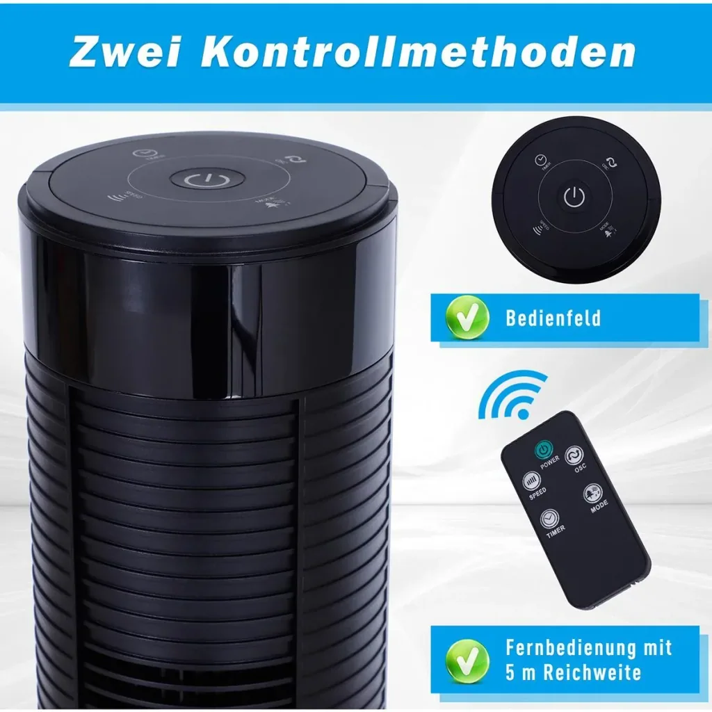 Tower fan with remote control
