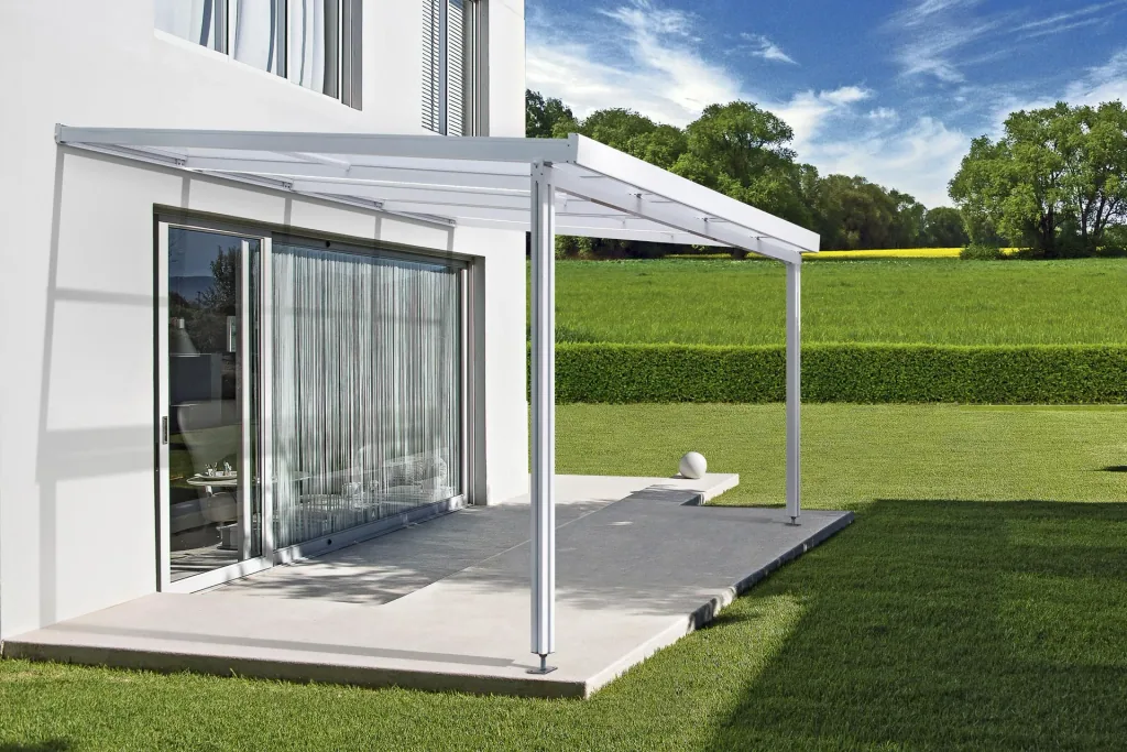 Patio roof Premium, white, 4102 x 4060 mm - Polycarbonate multi-wall sheets 16 mm, opal