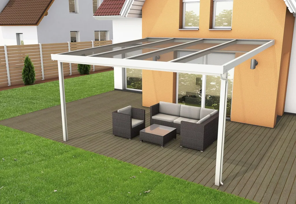 Patio roof Premium, white, 4102 x 4060 mm - Polycarbonate multi-wall sheets 16 mm, opal