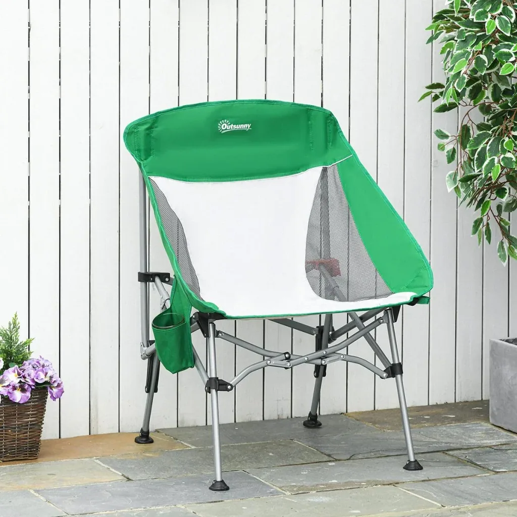 Folding camping chair green, silver