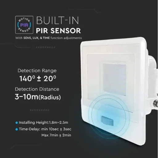 VT-138S LED Floodlight with Sensor - 30 W - 2340 Lm - 4000K - White